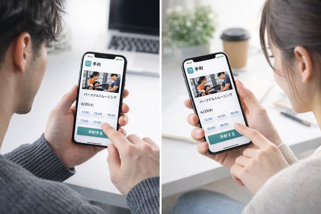 スマートフォンで予約する様子