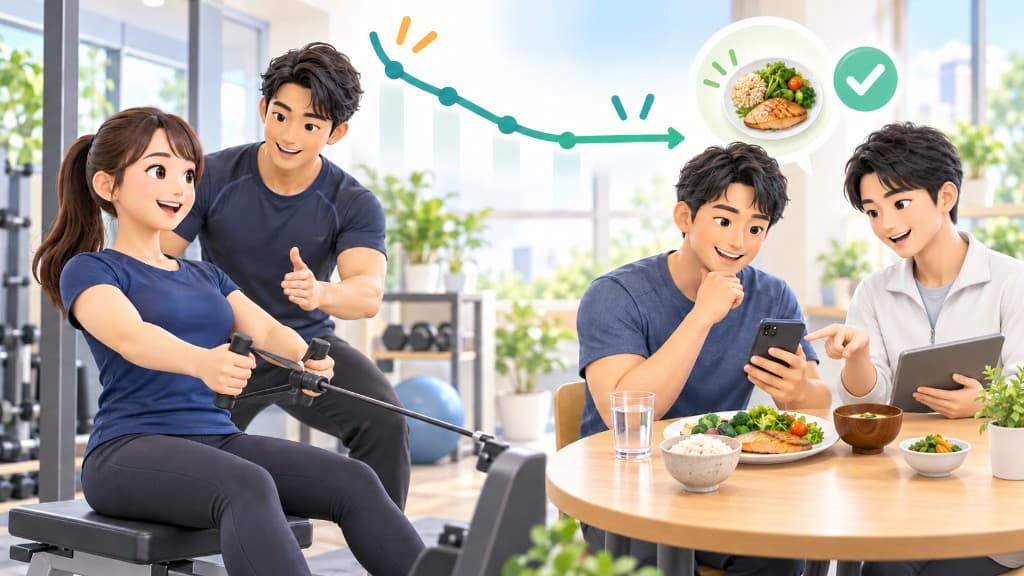 食事とトレーニングで減量するイメージ